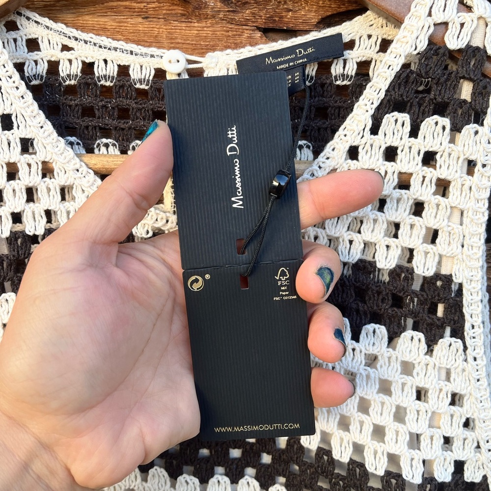 MASSIMO DUTTI | NWT Black Cream Striped Crochet Maxi Dress M - Picture 6 of 8